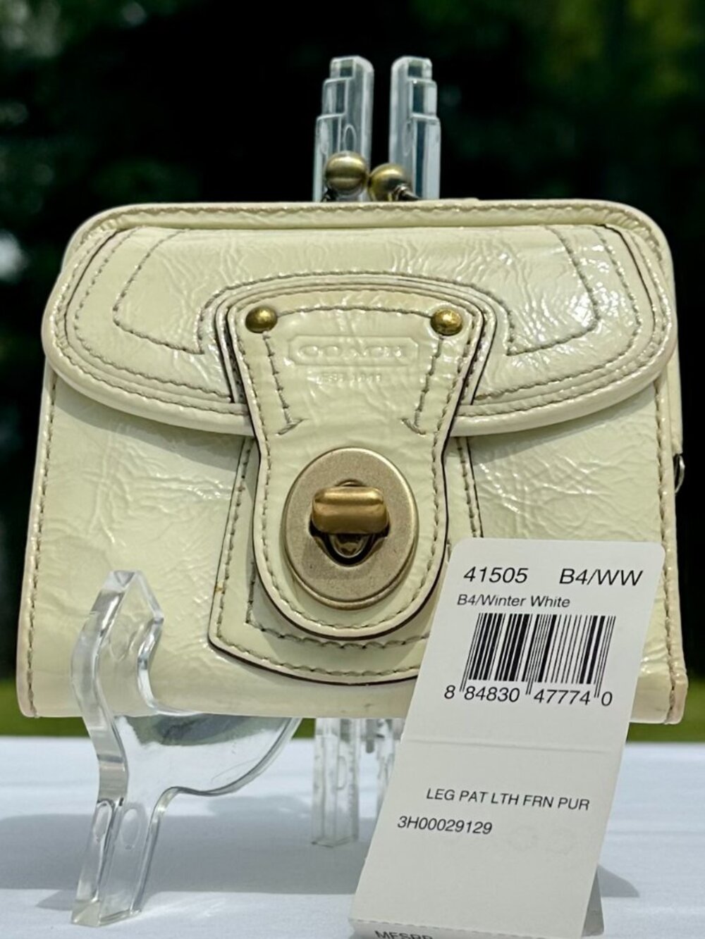 COACH 65th Anniversary Legacy Patent Leather French Frame Wallet White 41505